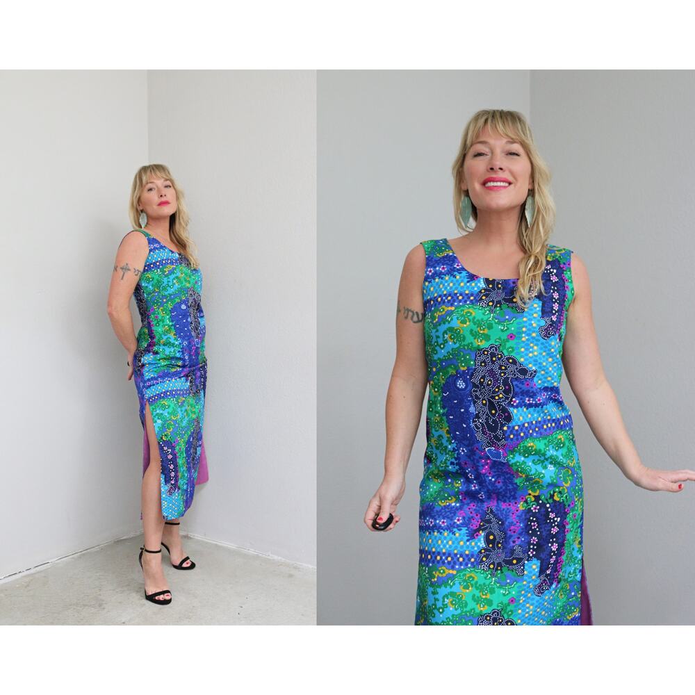 1970's Vintage Colorful Floral Summer Party Dress ~ Women's SM MD ~ Sleeveless